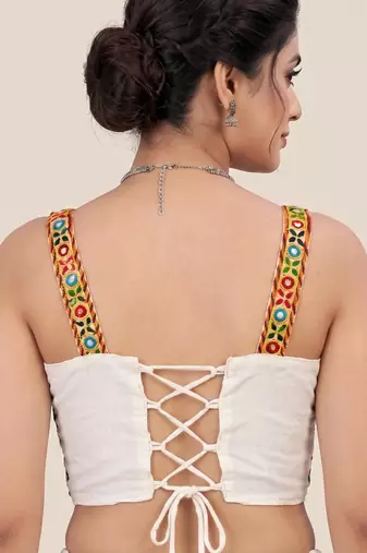 Multicolor embroidered cotton square-neck blouse