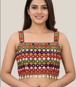 Multicolor embroidered cotton square-neck blouse
