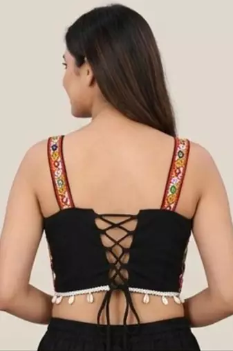 Multicolor embroidered cotton square-neck blouse