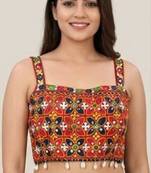 Multicolor embroidered cotton square-neck blouse