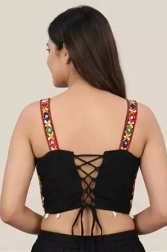 Multicolor embroidered cotton square-neck blouse