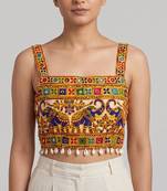 Multicolor embroidered cotton square-neck blouse