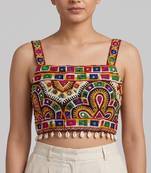Multicolor embroidered cotton square-neck blouse