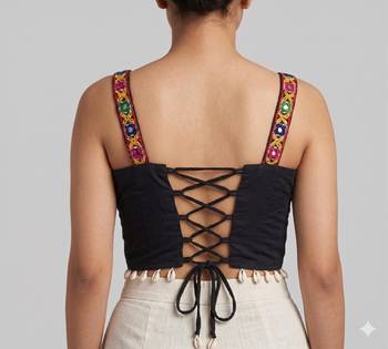 Multicolor embroidered cotton square-neck blouse 2