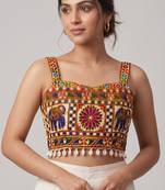 Multicolor embroidered cotton square-neck blouse