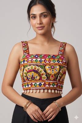 Multicolor embroidered cotton square-neck blouse 1