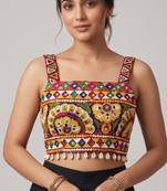 Multicolor embroidered cotton square-neck blouse