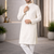 White color unique cross pattern white thread embroidery with silver sequence silk men's kurta payjama set