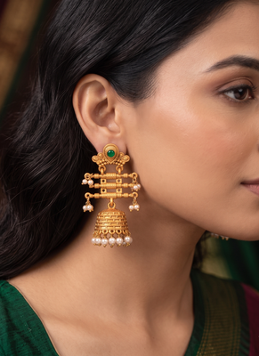 Traditional indian gold plated with green stones earrings 1