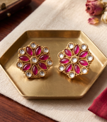 Traditional indian gold plated with white & pink  stones earrings