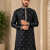 Black color all over silver jari with embroidery buti matka silk men's kurta payjama set