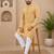 Yellow color all over silver jari with embroidery buti matka silk men's kurta payjama set