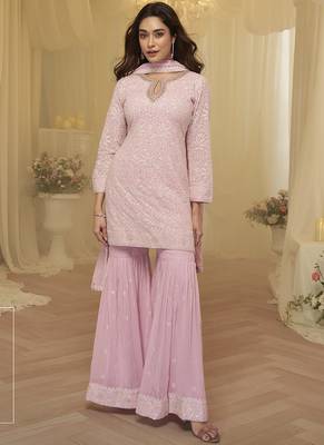 Pink embroidered shara suit stiched 1