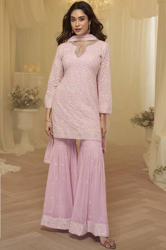 Pink embroidered shara suit stiched