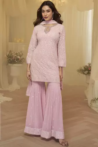 Pink embroidered shara suit stiched
