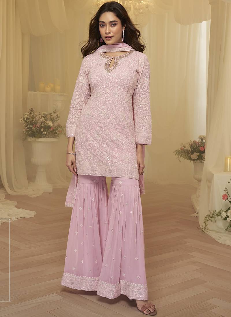 Pink embroidered shara suit stiched