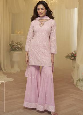Pink embroidered shara suit stiched 1
