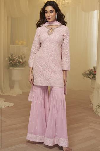 Pink embroidered shara suit stiched