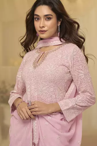 Pink embroidered shara suit stiched