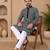 Black color white embroidery thread work with multi sequence silk men's kurta payjama set