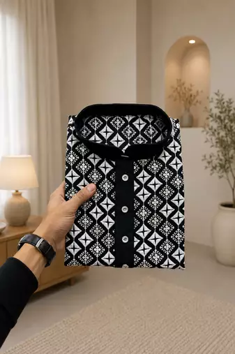 Black color white embroidery thread work with multi sequence silk men's kurta payjama set