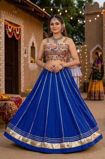 royal blue rayon plain lehenga choli