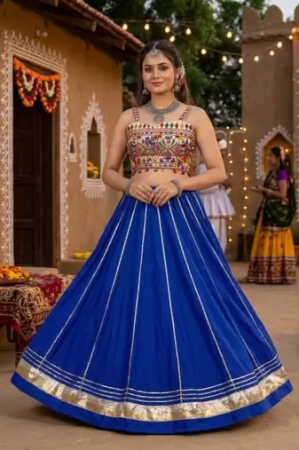 royal blue rayon plain lehenga choli