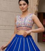 royal blue rayon plain lehenga choli