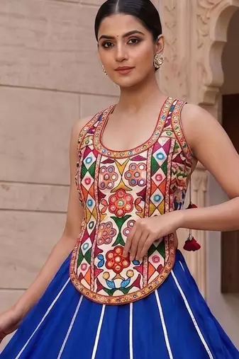 royal blue rayon plain lehenga choli