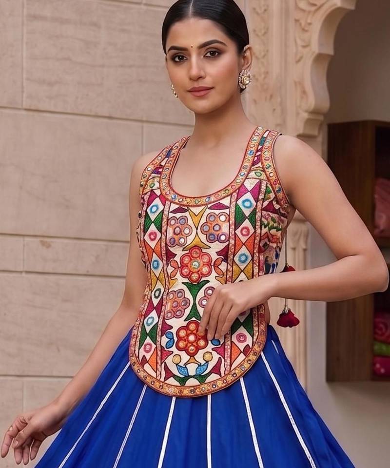 royal blue rayon plain lehenga choli