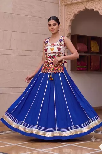 royal blue rayon plain lehenga choli