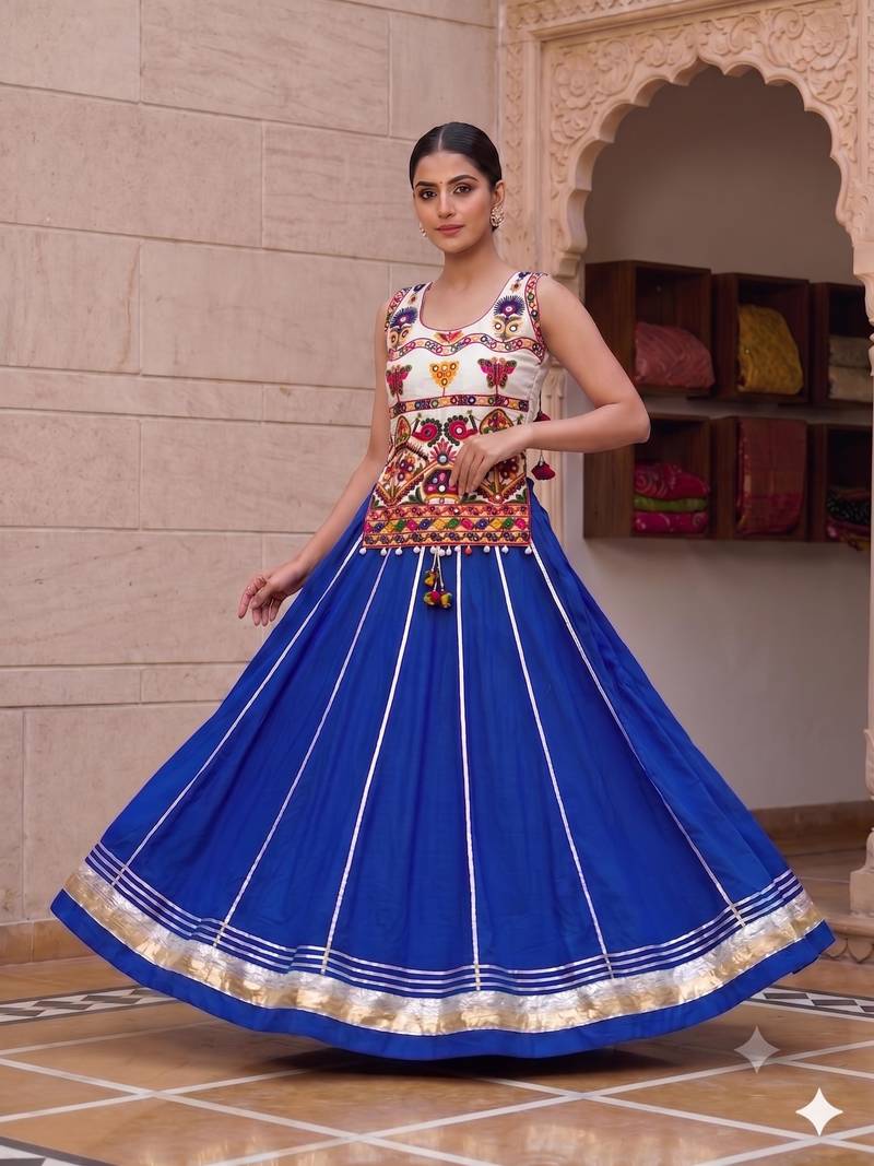 royal blue rayon plain lehenga choli