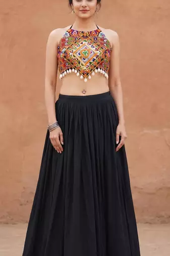 black rayon plain lehenga choli