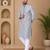 Grey color white embroidery thread work with multi sequence silk men's kurta payjama set