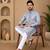 Grey color white embroidery thread work with multi sequence silk men's kurta payjama set