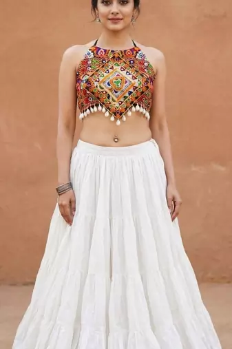 white rayon plain lehenga choli