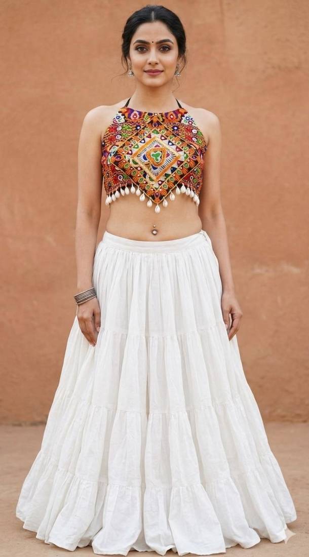 white rayon plain lehenga choli