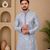 Grey color white embroidery thread work with multi sequence silk men's kurta payjama set