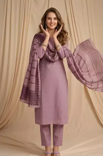 Purple straight kurta pant with printed dupatta set