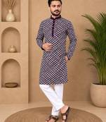 Purple color white embroidery thread work with multi sequence silk men's kurta payjama set