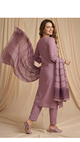 Purple straight kurta pant with printed dupatta set 2