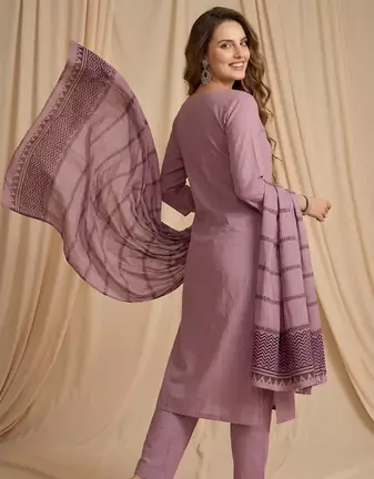 Purple straight kurta pant with printed dupatta set