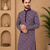Purple color white embroidery thread work with multi sequence silk men's kurta payjama set