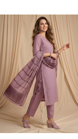 Purple straight kurta pant with printed dupatta set 3