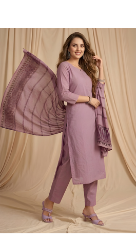 Purple straight kurta pant with printed dupatta set 4