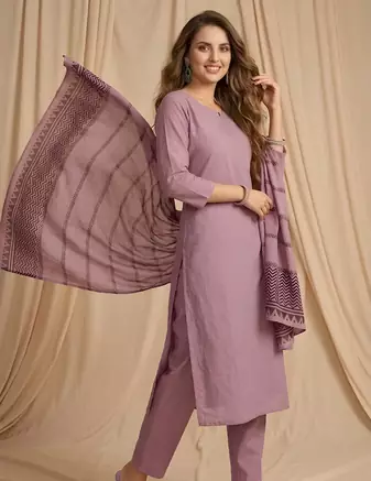 Purple straight kurta pant with printed dupatta set