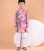 Pink floral printed cotton kurta set