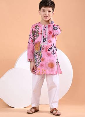 Pink floral printed cotton kurta set 2