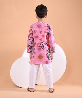Pink floral printed cotton kurta set 4