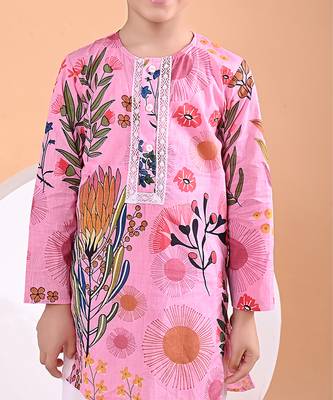 Pink floral printed cotton kurta set 5